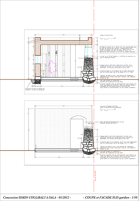 Plan coupe et façade sud